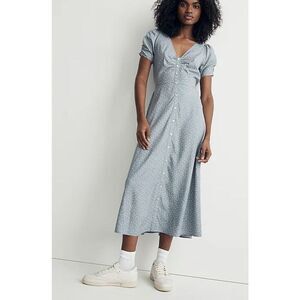 Madewell Leedra Midi Dress – Size 6 NWT | Still Dawn Blue Dot Button-Front Summe
